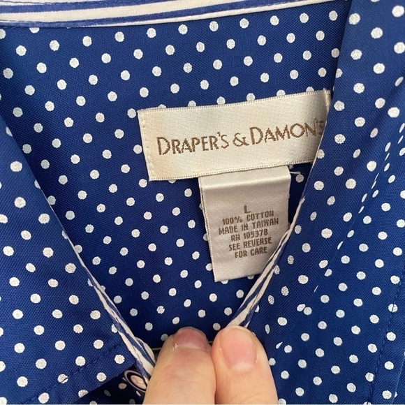 Draper’s & Damon’s Shirt Polka Dot Button Down Cotton Striped Flip Cuffs Size L - Picture 3 of 8